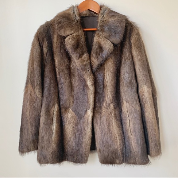 Vintage Jackets & Blazers - VTG | 100% REAL FUR CHEVRON WARM JACKET COAT
